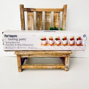NWT Pier1Imports White Porcelain & Wood 13 Pc Tasting Party Bowl Set Spoons Tray